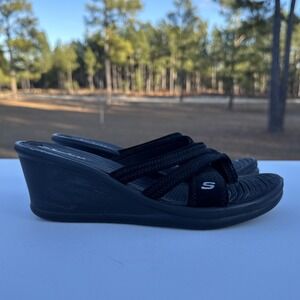 Skechers Rumblers Wedge Flip Flop Womens 7.5 Black Sandal Strappy Y2K Comfort